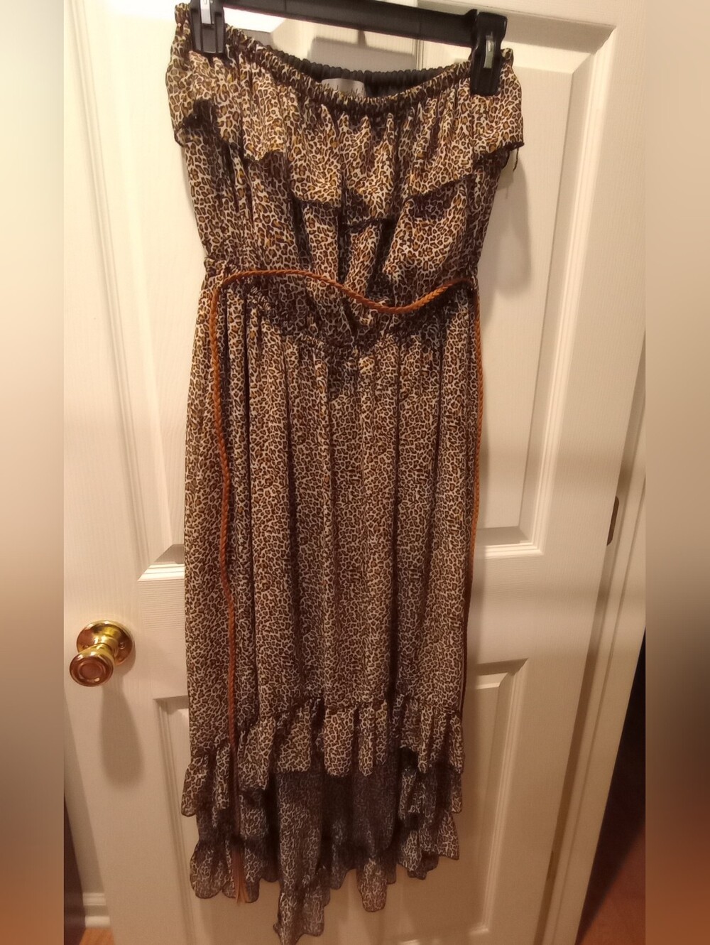 Strapless Leopard Print Maxi Dress in Brown